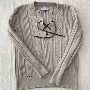 Montana Co‎ Sweater Women's XL Off White Cable knit Warm Western Lace Up